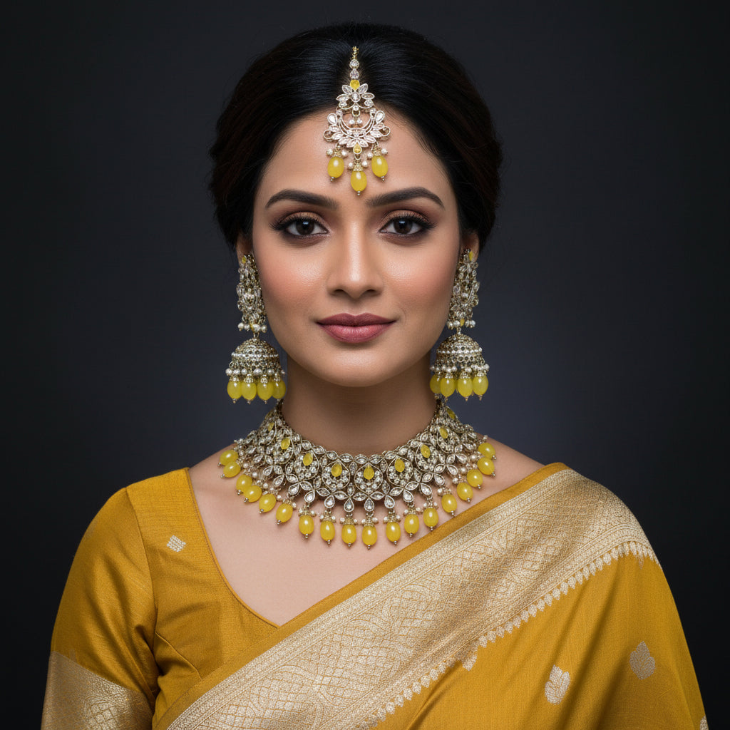 Jewelry set with necklace and earrings on a black background