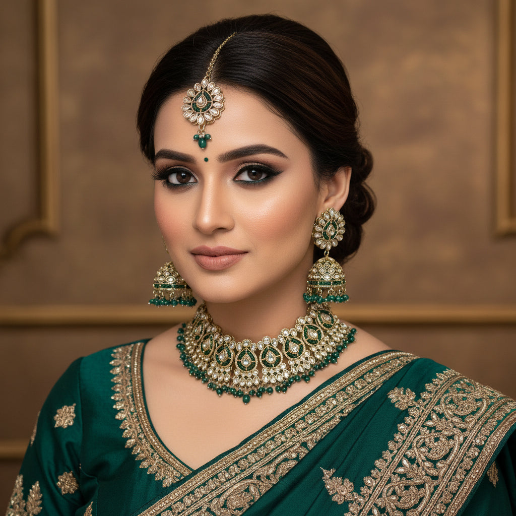 Jewelry set with necklace and earrings on a dark background