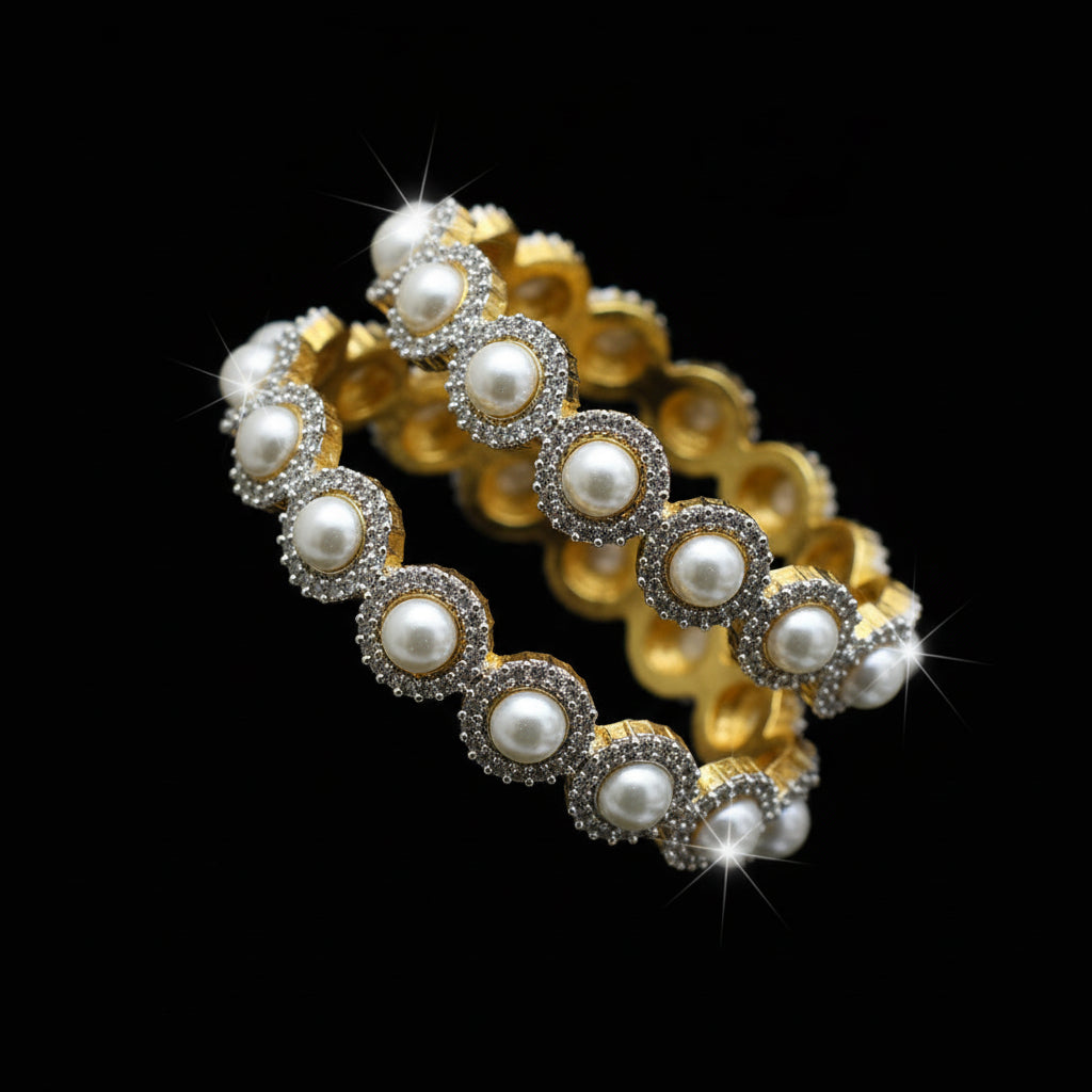 Pearl necklace with gold accents on a black background, featuring the brand 'SAHELI'.