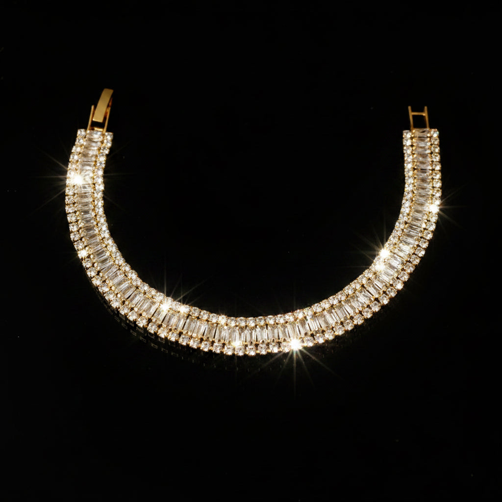Necklace with clear stones on a dark background