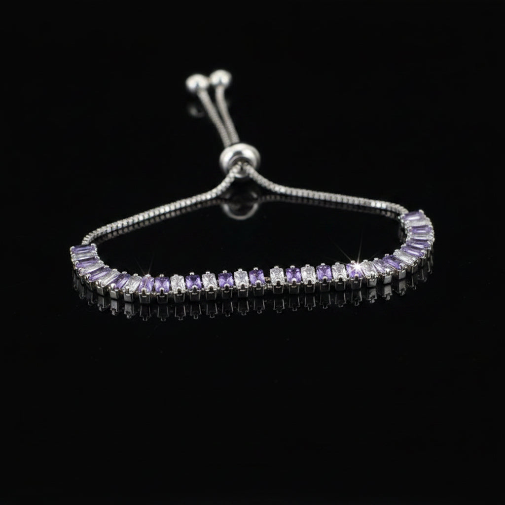 Bracelet with purple gemstones on a dark gray background