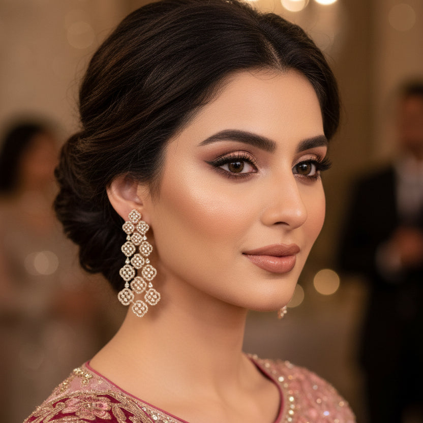 Pair of diamond earrings on a dark background