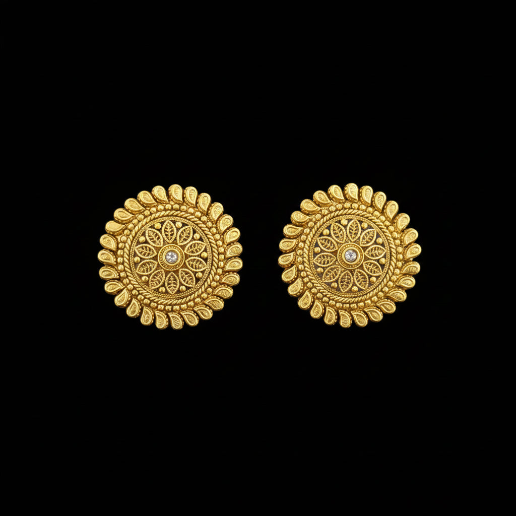 Pair of gold earrings on a gray background