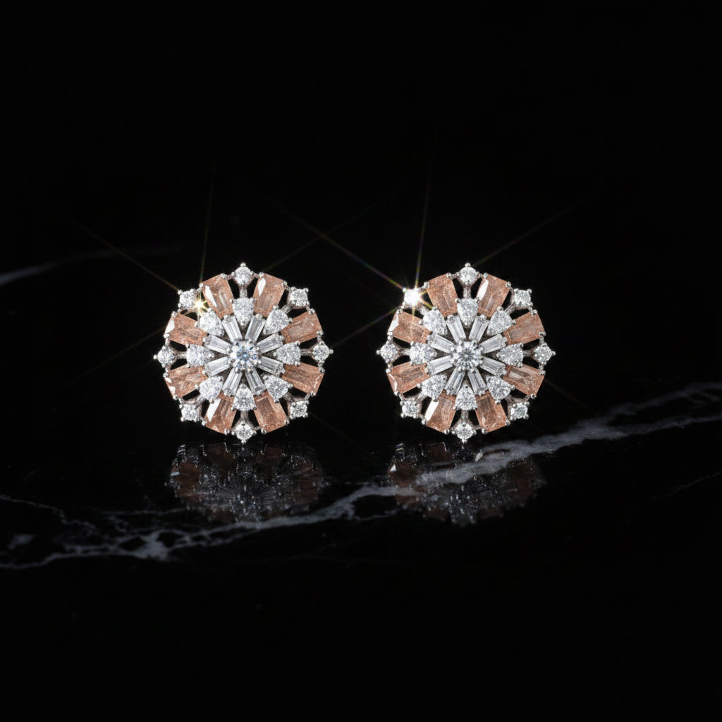Pair of diamond earrings on a dark background