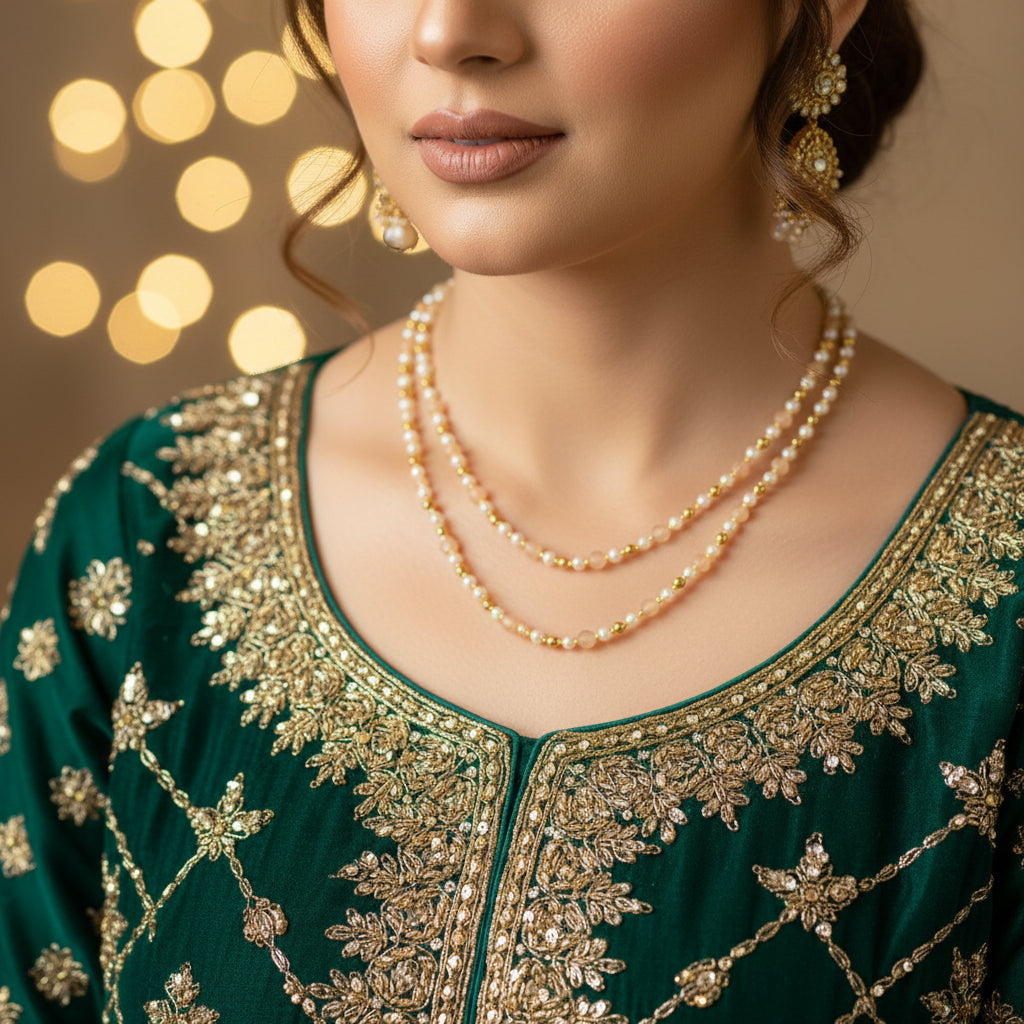 Necklace with small beads on a dark background