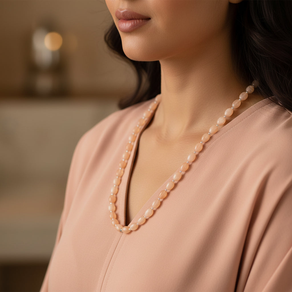 Necklace with brown beads on a dark gray background
