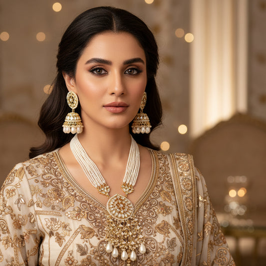 Jewelry set with necklace and earrings on a black background