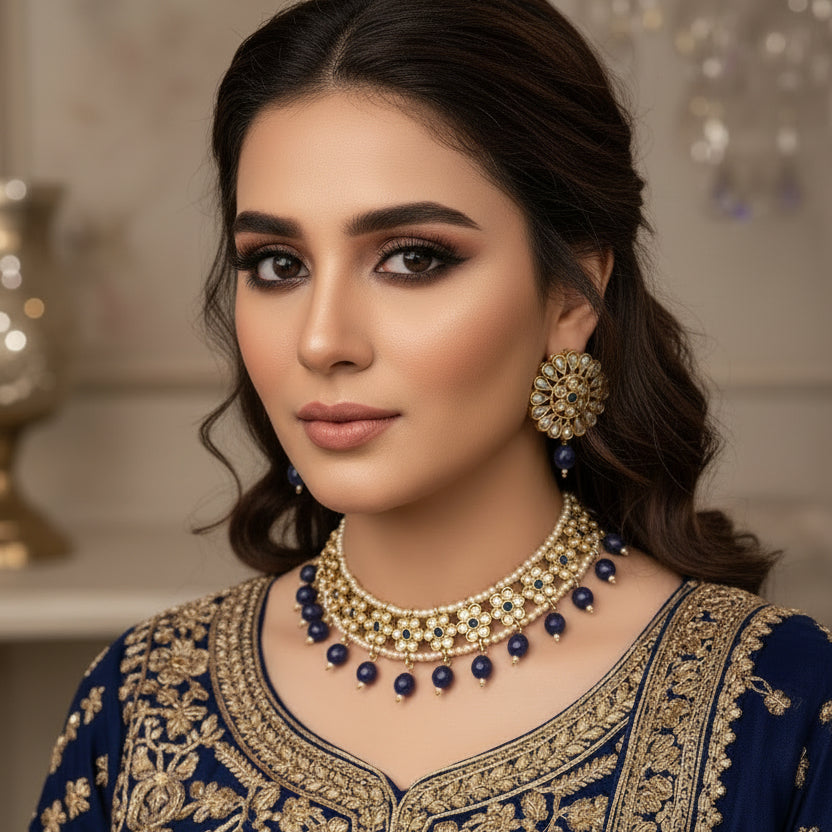 Jewelry set with necklace and earrings on a dark background