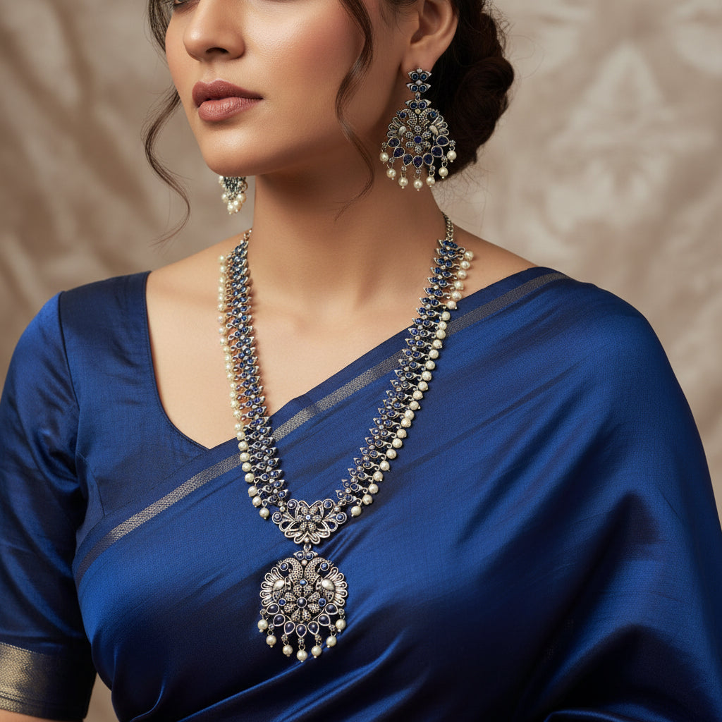 Jewelry set with necklace and earrings on a dark background