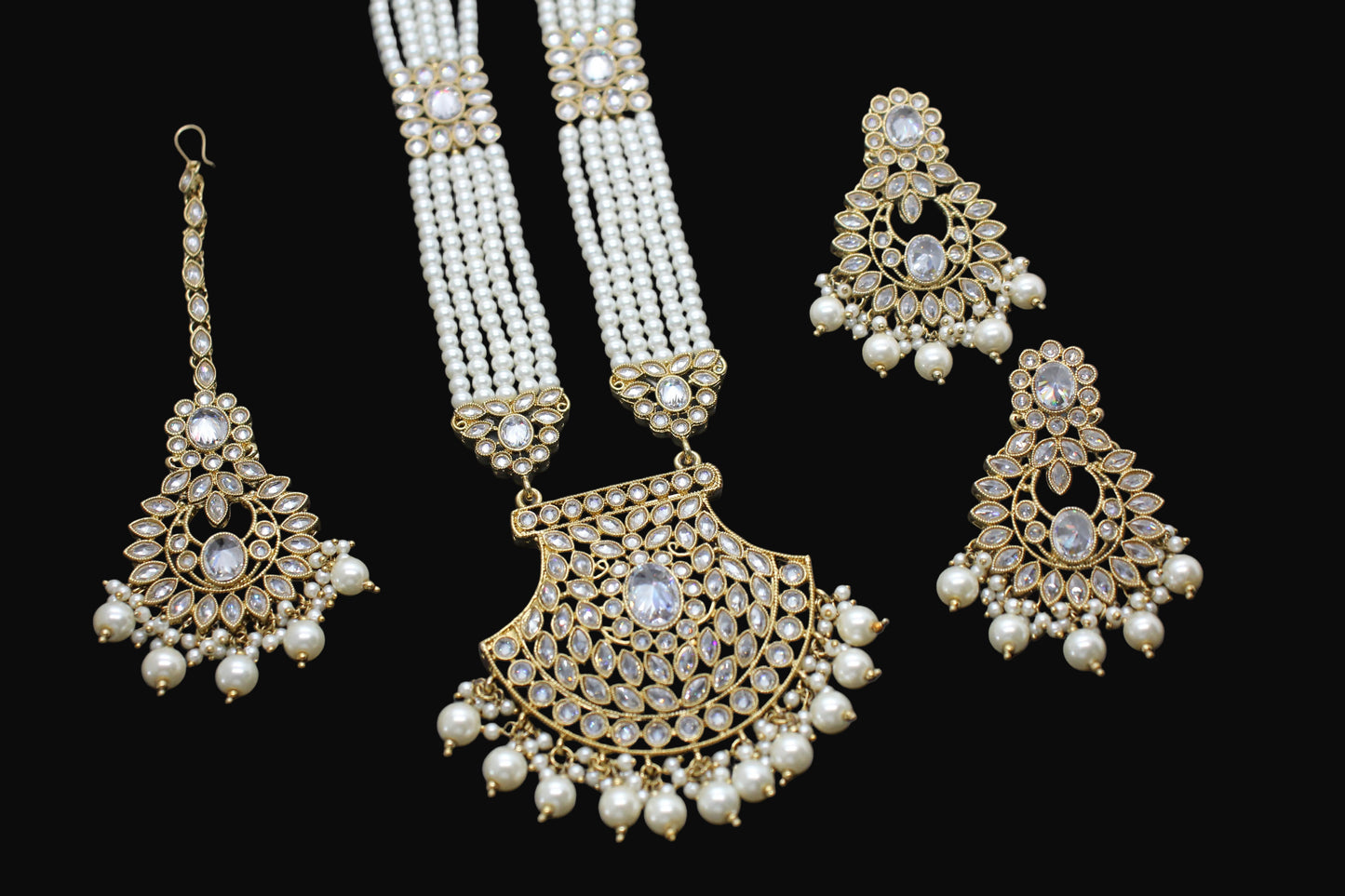 Jewelry set with necklace and earrings on a dark background