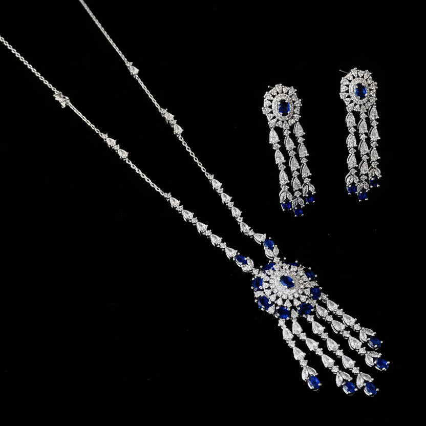 Jewelry set with necklace and earrings on a dark background